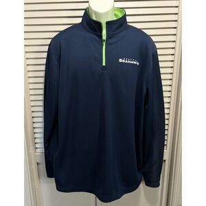 NFL Team‎ Apparel Seattle Seahawks 1/4 Zip Pullover Navy/Green Logo Size XL